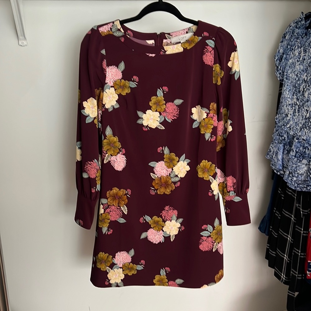 Loft shift dress long sleeves floral